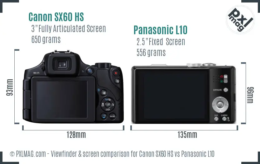 Canon SX60 HS vs Panasonic L10 Screen and Viewfinder comparison