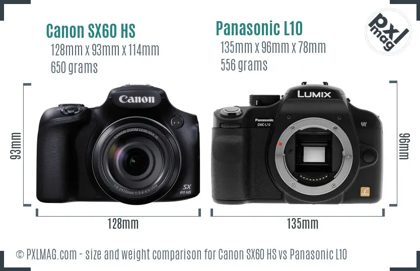 Canon SX60 HS vs Panasonic L10 size comparison