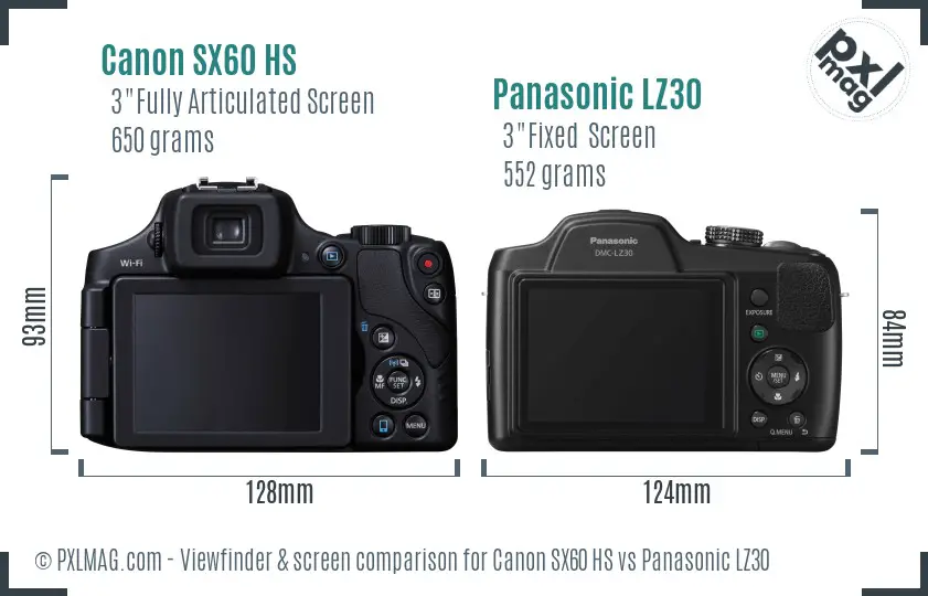 Canon SX60 HS vs Panasonic LZ30 Screen and Viewfinder comparison