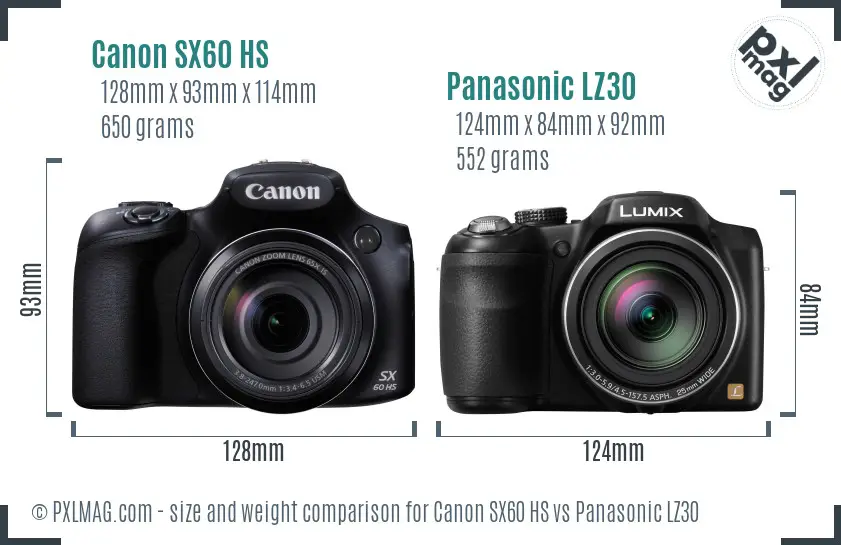 Canon SX60 HS vs Panasonic LZ30 size comparison