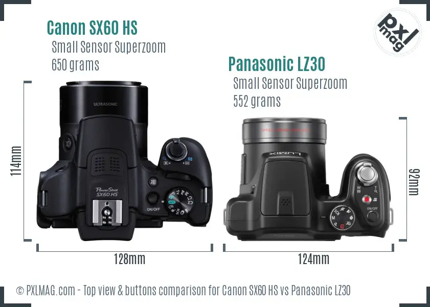 Canon SX60 HS vs Panasonic LZ30 top view buttons comparison