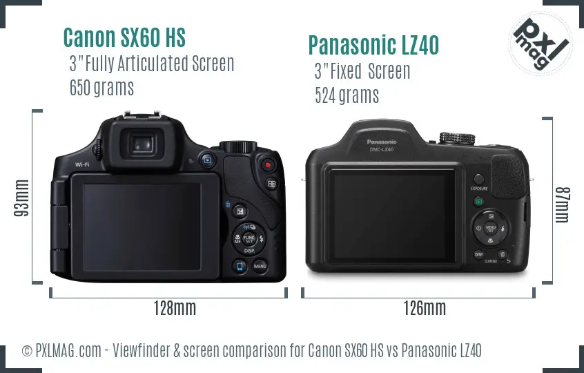Canon SX60 HS vs Panasonic LZ40 Screen and Viewfinder comparison