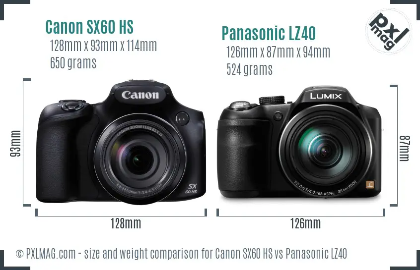 Canon SX60 HS vs Panasonic LZ40 size comparison