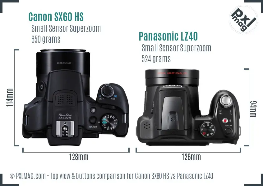 Canon SX60 HS vs Panasonic LZ40 top view buttons comparison