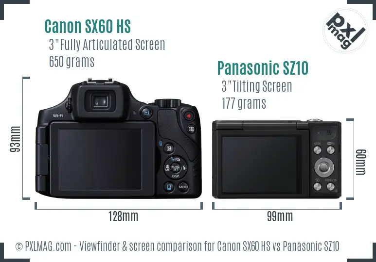 Canon SX60 HS vs Panasonic SZ10 Screen and Viewfinder comparison Canon SX60 HS vs Panasonic SZ10 Screen and Viewfinder comparison