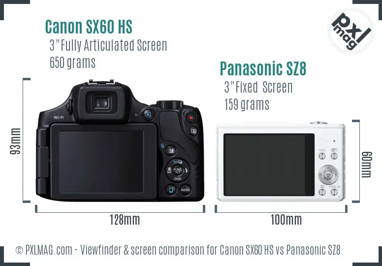Canon SX60 HS vs Panasonic SZ8 Screen and Viewfinder comparison