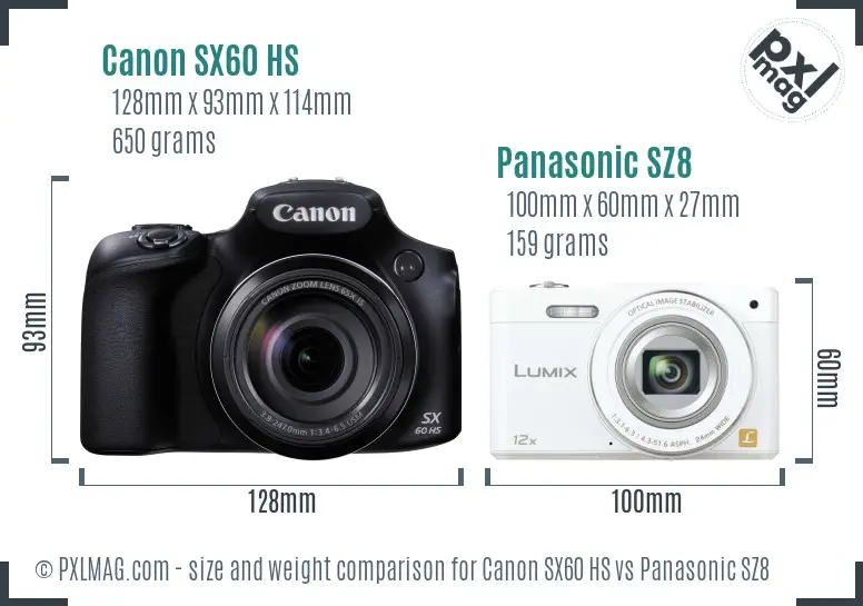 Canon SX60 HS vs Panasonic SZ8 size comparison
