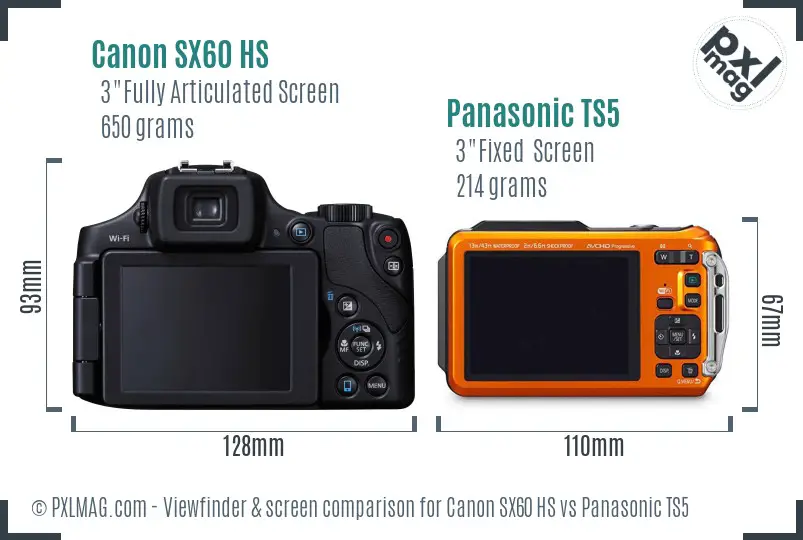 Canon SX60 HS vs Panasonic TS5 Screen and Viewfinder comparison