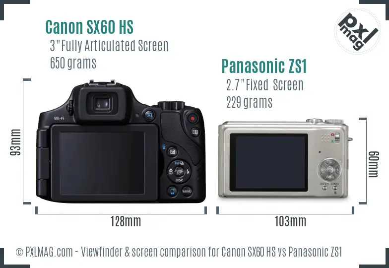 Canon SX60 HS vs Panasonic ZS1 Screen and Viewfinder comparison