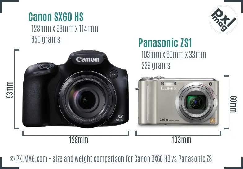 Canon SX60 HS vs Panasonic ZS1 size comparison