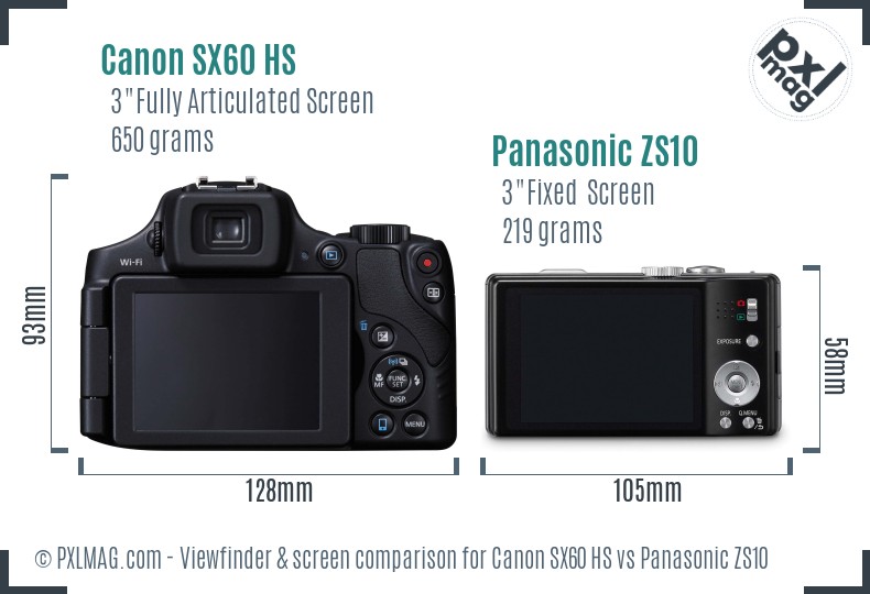 Canon SX60 HS vs Panasonic ZS10 Screen and Viewfinder comparison