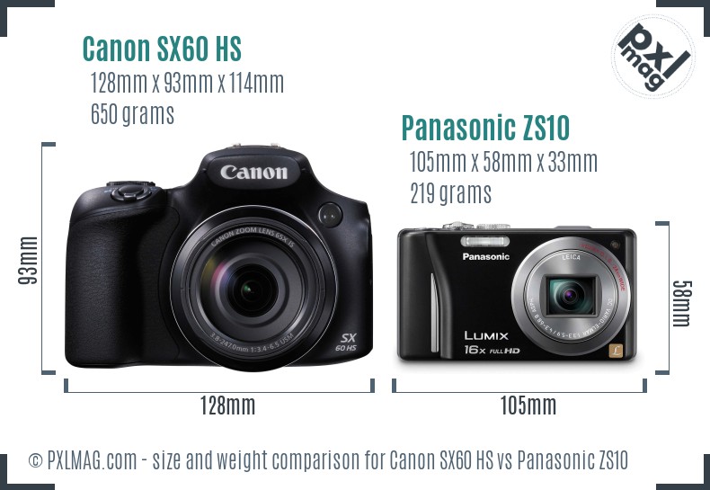 Canon SX60 HS vs Panasonic ZS10 size comparison