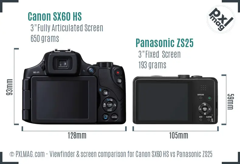 Canon SX60 HS vs Panasonic ZS25 Screen and Viewfinder comparison Canon SX60 HS vs Panasonic ZS25 Screen and Viewfinder comparison