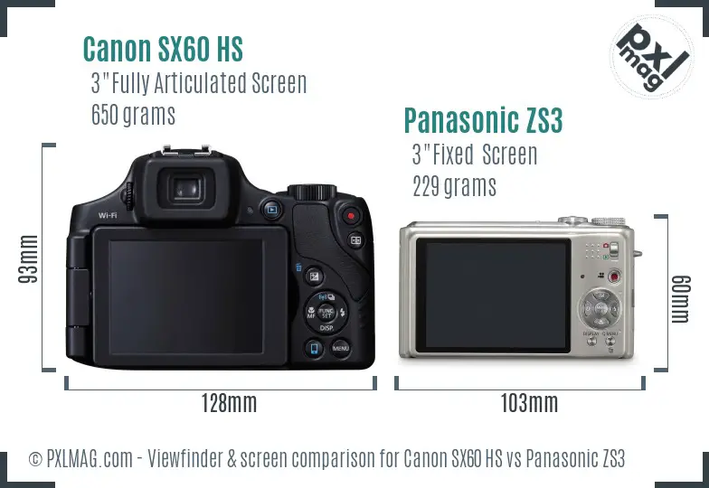 Canon SX60 HS vs Panasonic ZS3 Screen and Viewfinder comparison