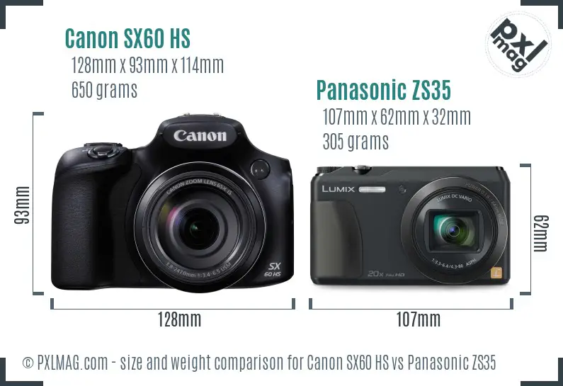 Canon SX60 HS vs Panasonic ZS35 size comparison