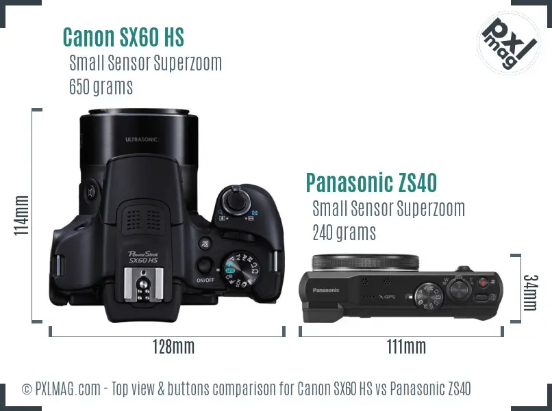 Canon SX60 HS vs Panasonic ZS40 top view buttons comparison