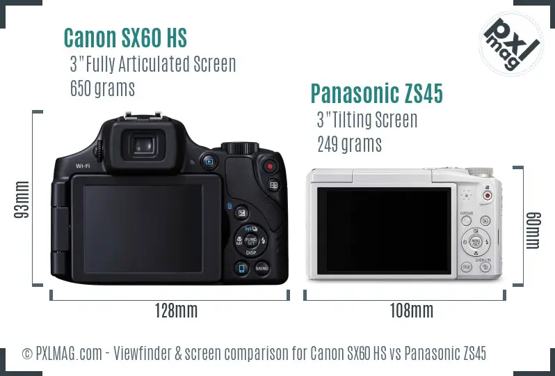 Canon SX60 HS vs Panasonic ZS45 Screen and Viewfinder comparison