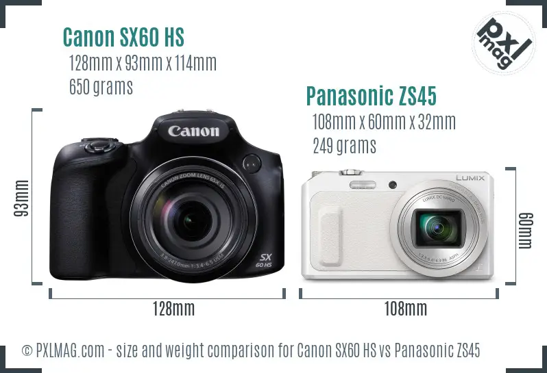 Canon SX60 HS vs Panasonic ZS45 size comparison