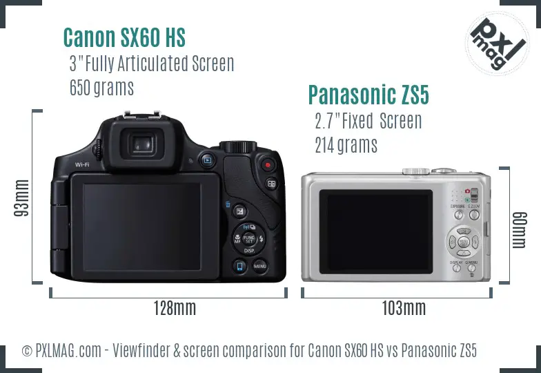 Canon SX60 HS vs Panasonic ZS5 Screen and Viewfinder comparison