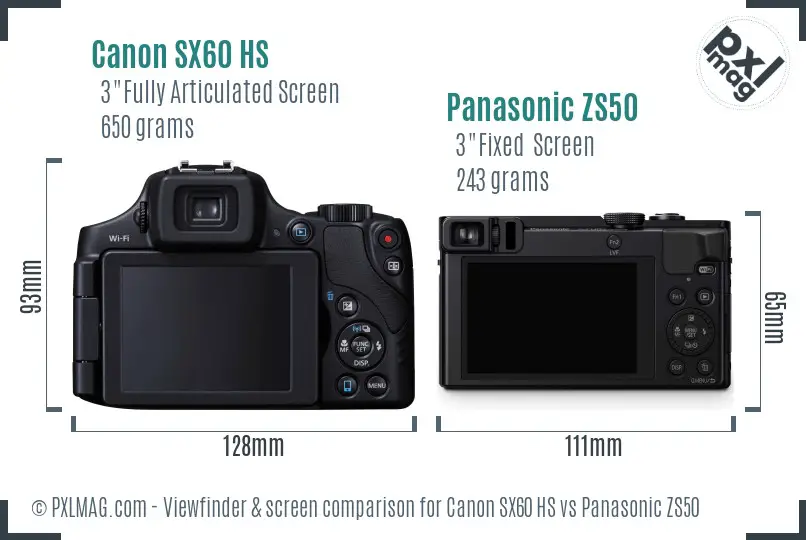 Canon SX60 HS vs Panasonic ZS50 Screen and Viewfinder comparison