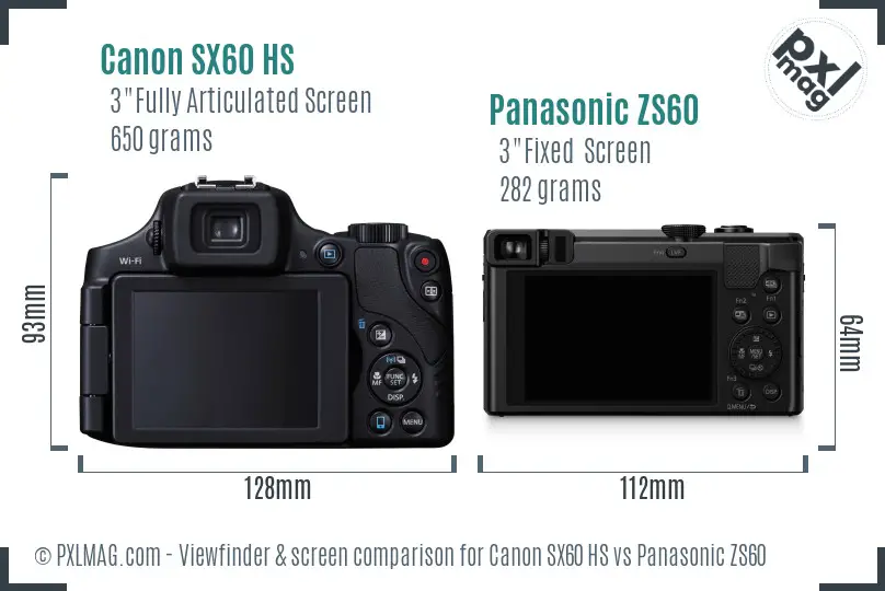 Canon SX60 HS vs Panasonic ZS60 Screen and Viewfinder comparison