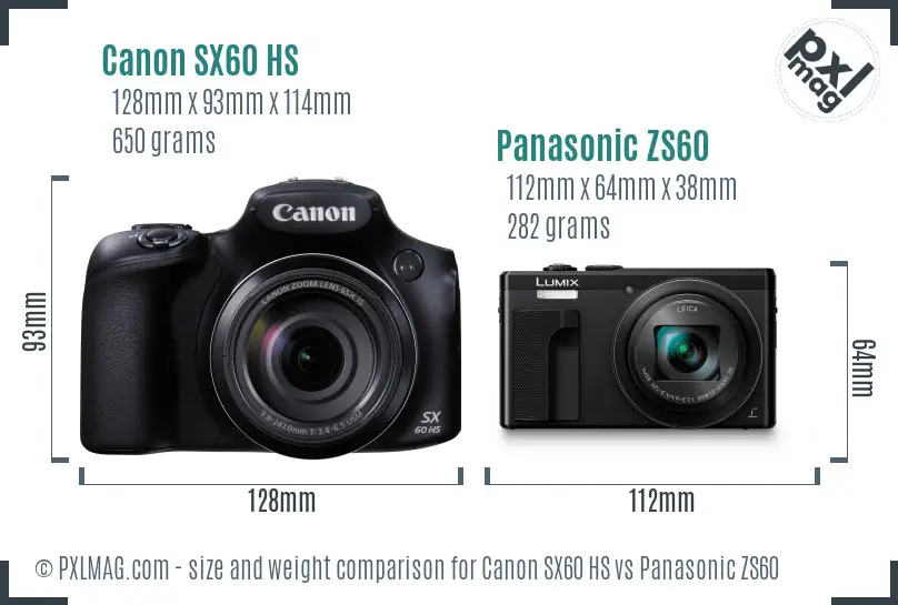 Canon SX60 HS vs Panasonic ZS60 size comparison