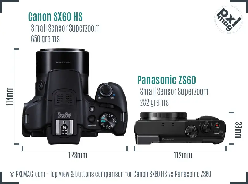 Canon SX60 HS vs Panasonic ZS60 top view buttons comparison