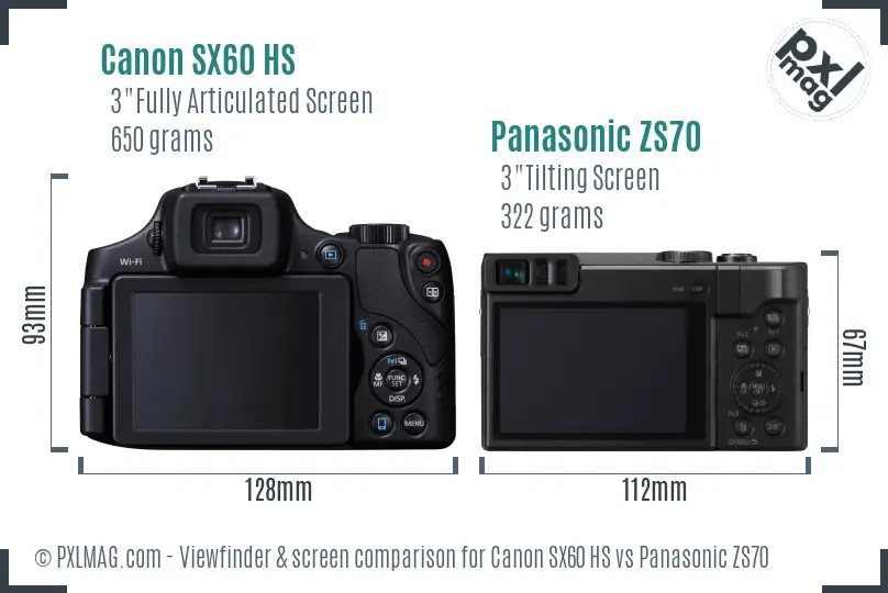 Canon SX60 HS vs Panasonic ZS70 Screen and Viewfinder comparison