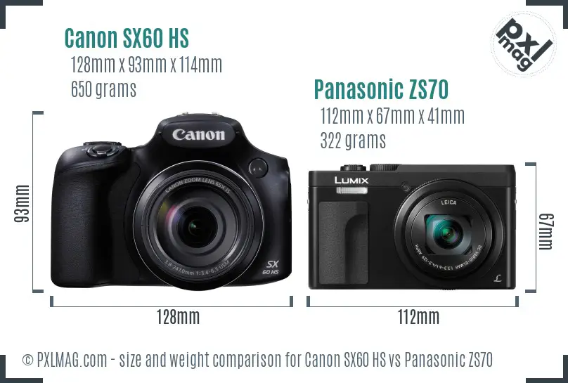 Canon SX60 HS vs Panasonic ZS70 size comparison