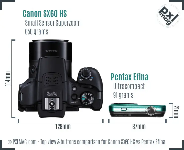 Canon SX60 HS vs Pentax Efina top view buttons comparison