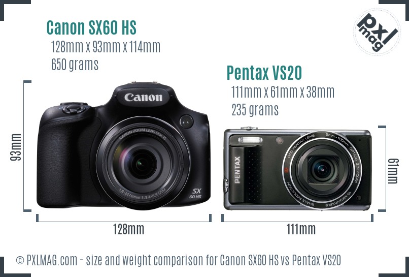 Canon SX60 HS vs Pentax VS20 size comparison
