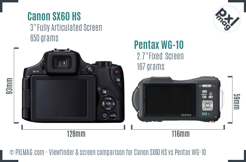 Canon SX60 HS vs Pentax WG-10 Screen and Viewfinder comparison