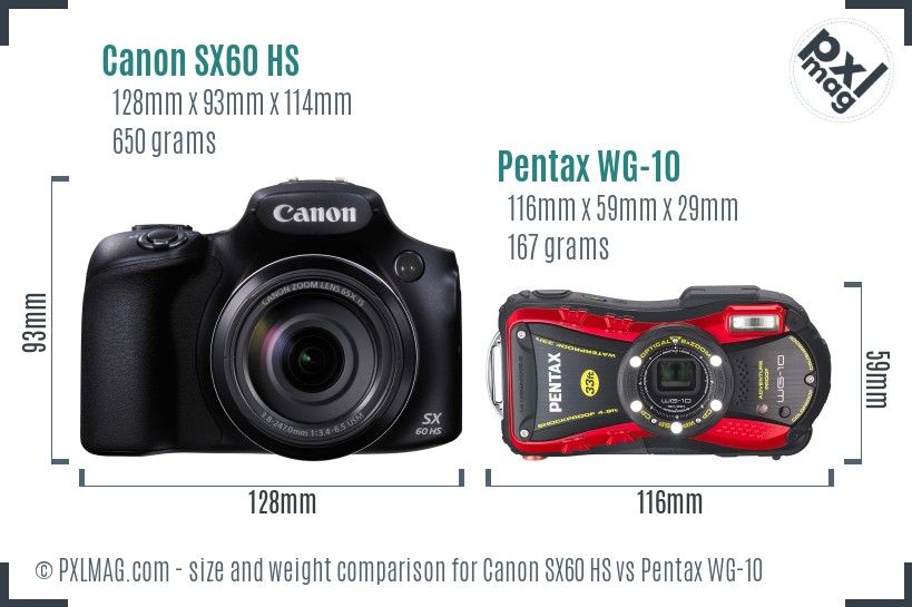 Canon SX60 HS vs Pentax WG-10 size comparison