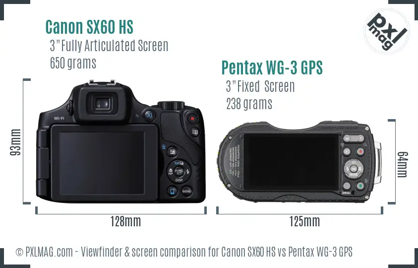 Canon SX60 HS vs Pentax WG-3 GPS Screen and Viewfinder comparison