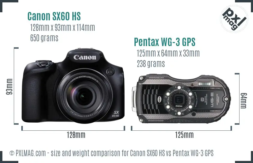 Canon SX60 HS vs Pentax WG-3 GPS size comparison
