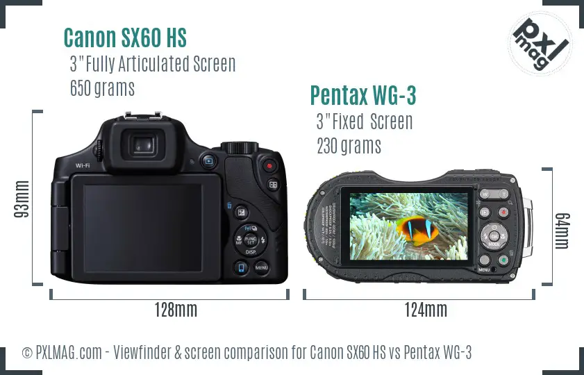 Canon SX60 HS vs Pentax WG-3 Screen and Viewfinder comparison