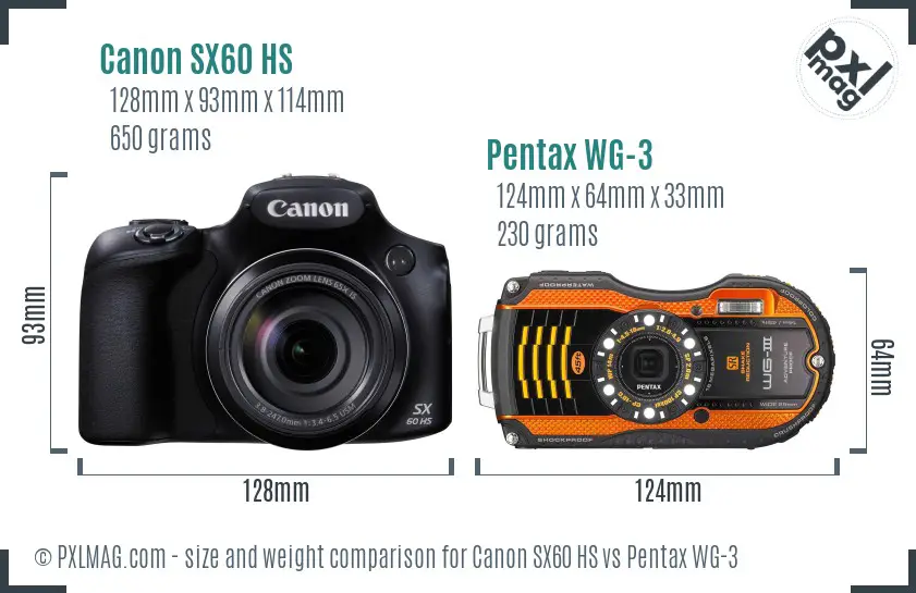 Canon SX60 HS vs Pentax WG-3 size comparison