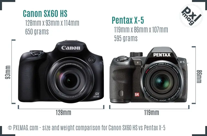 Canon SX60 HS vs Pentax X-5 size comparison