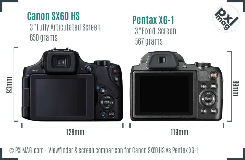 Canon SX60 HS vs Pentax XG-1 Screen and Viewfinder comparison