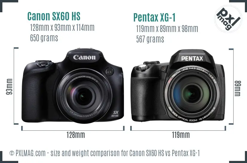 Canon SX60 HS vs Pentax XG-1 size comparison