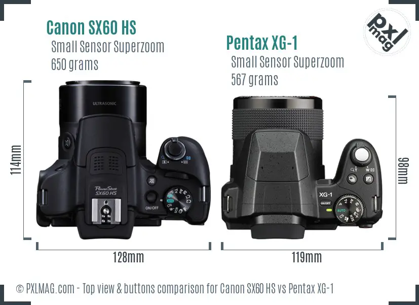 Canon SX60 HS vs Pentax XG-1 top view buttons comparison