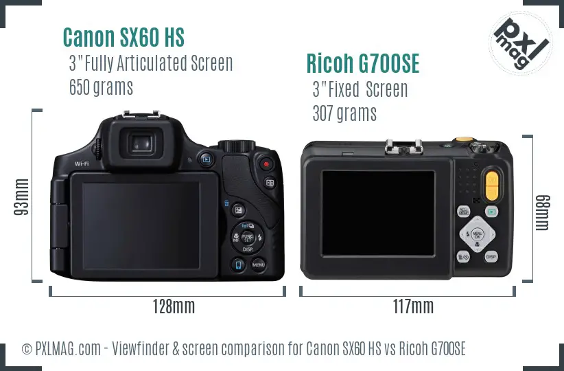 Canon SX60 HS vs Ricoh G700SE Screen and Viewfinder comparison