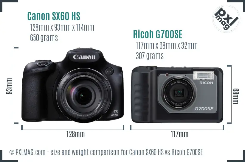 Canon SX60 HS vs Ricoh G700SE size comparison