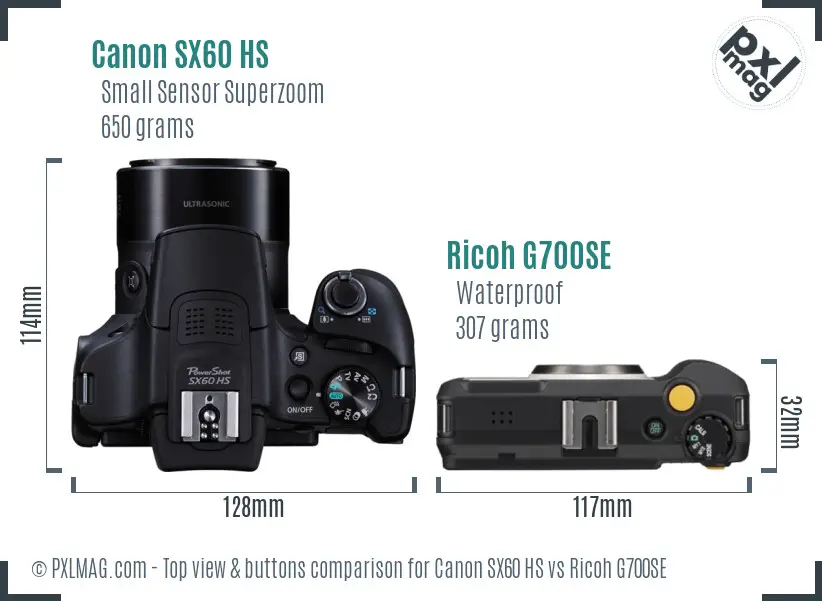 Canon SX60 HS vs Ricoh G700SE top view buttons comparison