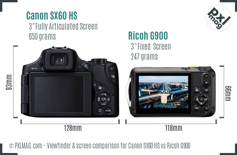 Canon SX60 HS vs Ricoh G900 Screen and Viewfinder comparison