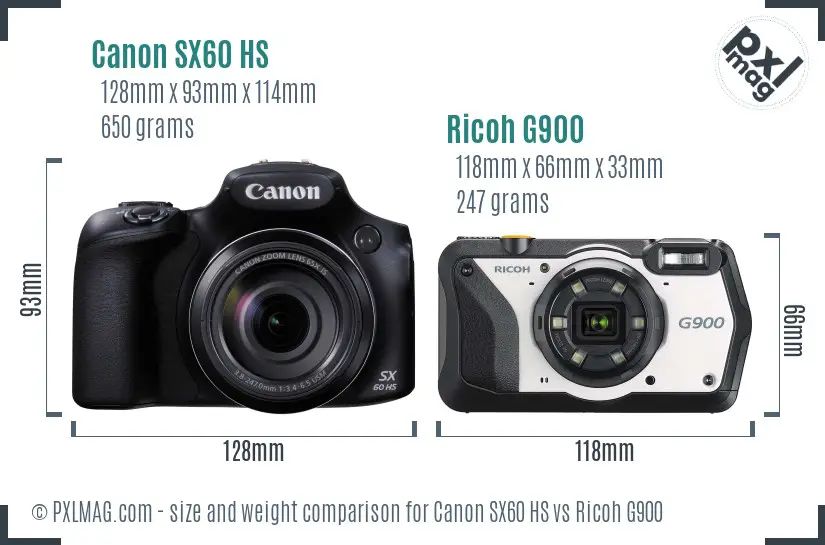 Canon SX60 HS vs Ricoh G900 size comparison