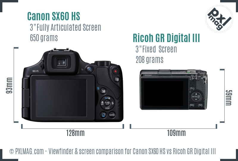 Canon SX60 HS vs Ricoh GR Digital III Screen and Viewfinder comparison