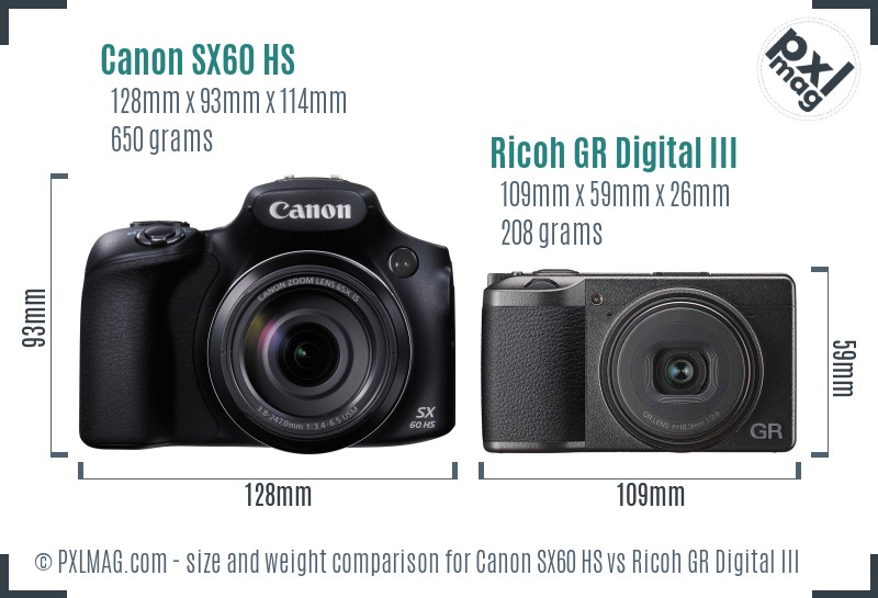 Canon SX60 HS vs Ricoh GR Digital III size comparison