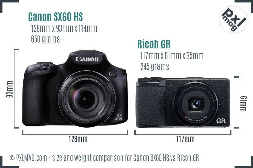Canon SX60 HS vs Ricoh GR size comparison Canon SX60 HS vs Ricoh GR size comparison