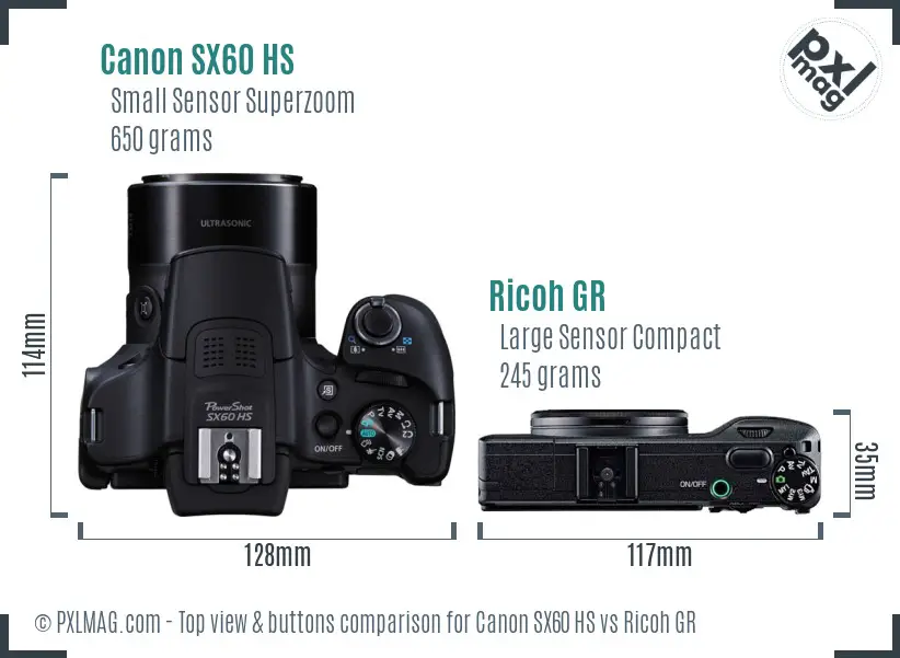 Canon SX60 HS vs Ricoh GR top view buttons comparison Canon SX60 HS vs Ricoh GR top view buttons comparison